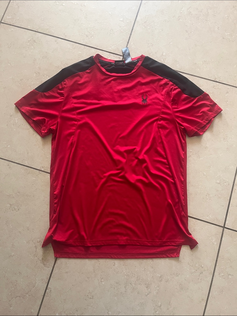 Spyder Red Short-Sleeve Athletic Tee with Black Shoulder Panels